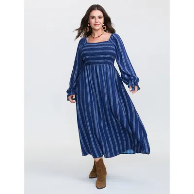 Bloomchic Women's Plus Size Stripe Ruffled Cuff Sleeve Maxi Dress Mediumblue Stripes Maxi Vacation 22-24/3x