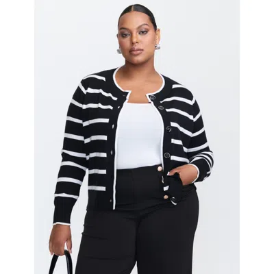 Bloomchic Women's Plus Size Stripe Wool Blend Slit Knit Cardigan Black Long Sleeve 12/l
