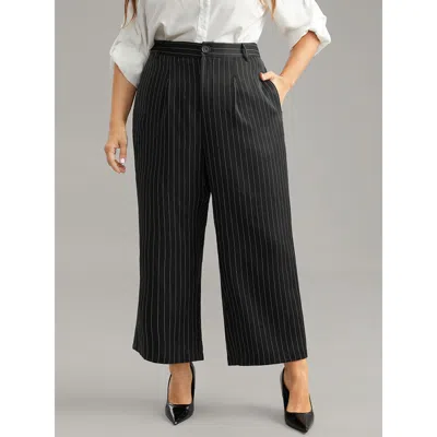 Bloomchic Women's Plus Size Striped Button Up Wide Leg Pants Black High Rise Office 14-16/1x