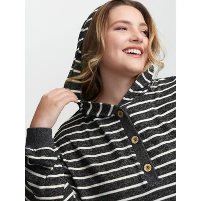 Bloomchic Women's Plus Size Striped Color Contrast Button Hoodie Dimgray Casual 10/m