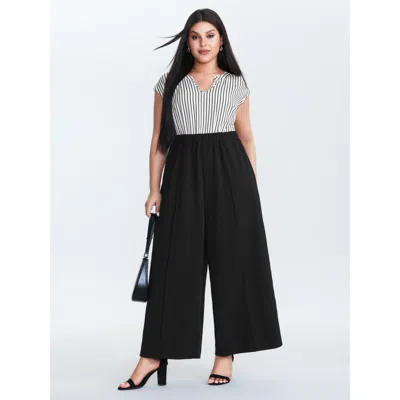 Bloomchic Women's Plus Size Striped Color Contrast Jumpsuit Black Office 14-16/1x