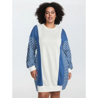 Bloomchic Women's Plus Size Striped Contrast Relaxed-fit Mini Dress Multicolor Stripes Mini Casual Colorblock 