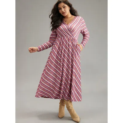 Bloomchic Women's Plus Size Striped Elastic Waist Gathered Dress Dustypink Dailywear Printed 18-20/2x In Pink