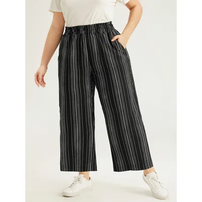 Bloomchic Women's Plus Size Striped Elastic Waist Straight Leg Pants Black High Rise Dailywear 14-16/1x