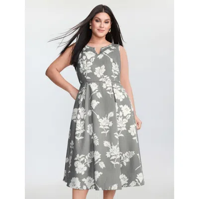 Bloomchic Women's Plus Size Striped Floral Print Notched Collar Midi Dress Originalwhite Office 22-24/3x