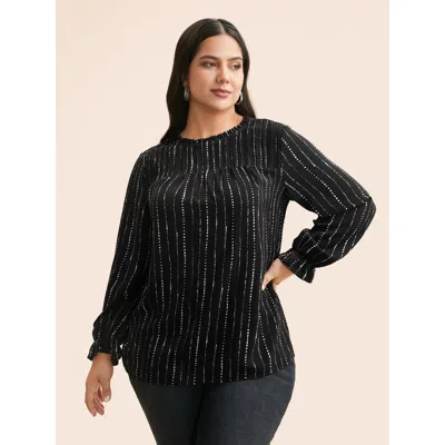 Bloomchic Women's Plus Size Striped Lantern Sleeve Ruffles Blouse Black Stripes Office Long Sleeve 10/m