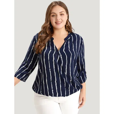 Bloomchic Women's Plus Size Striped Notched Three Quater Length Sleeve Blouse Multicolor Office 3/4 Sleeve 18-