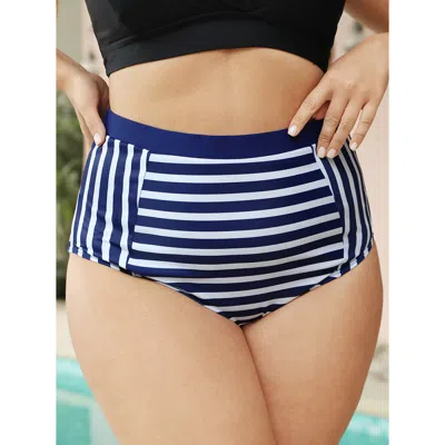 Bloomchic Women's Plus Size Striped Patchwork Bikini Bottom Navy Printed 30/6x In Blue