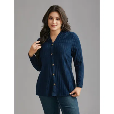 Bloomchic Women's Plus Size Striped Pit Button Front Hooded T-shirt Darkblue Non Everyday Extra Long Sleeve 10 In Blue