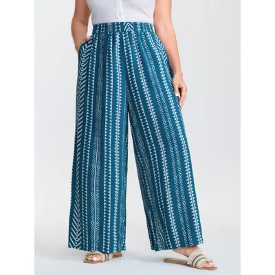 Bloomchic Women's Plus Size Striped Pockets Wide-leg Pants Cerulean Stripes Wide Leg High Rise Vacation 10/m In Blue