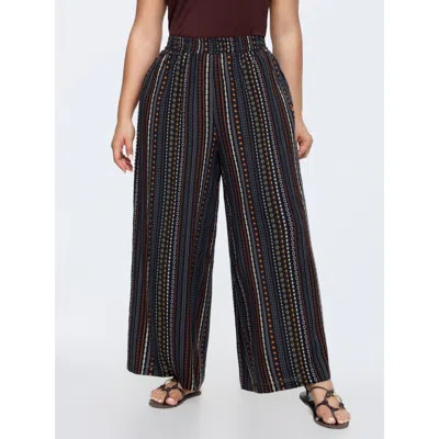 Bloomchic Women's Plus Size Striped Pockets Wide-leg Pants Multicolor Stripes Wide Leg Mid Rise Vacation 10/m