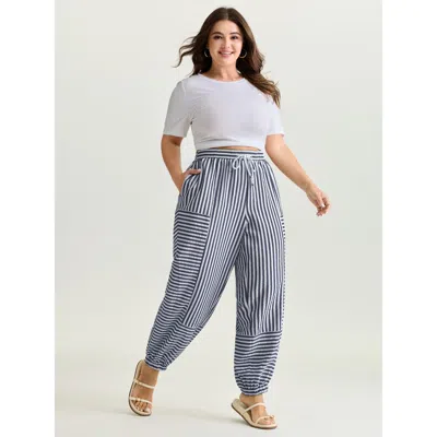Bloomchic Women's Plus Size Striped Print Cuffed Hem Pants Darkindigo Mid Rise Casual 22-24/3x In Purple