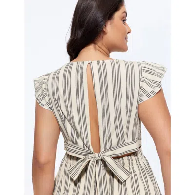 Bloomchic Women's Plus Size Striped Print Open Back Tied Midi Dress Originalwhite Stripes Midi Casual Cut-out 
