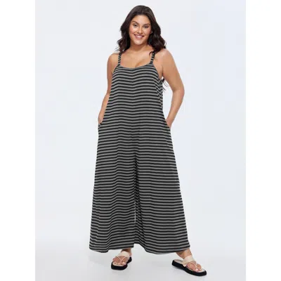 Bloomchic Women's Plus Size Striped Print Relaxed-fit Cami Jumpsuit Dimgray Casual 12/l