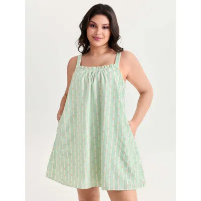 Bloomchic Women's Plus Size Striped Print Relaxed-fit Lounge Dress Turquoise Not Graphics Mini 28/5x In Blue