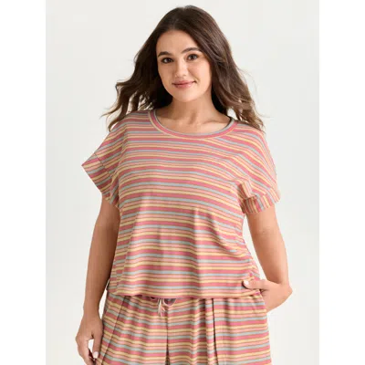 Bloomchic Women's Plus Size Striped Print Relaxed-fit T-shirt Crepe Stripes Casual Short Sleeve Round Neck 18-