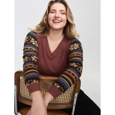Bloomchic Women's Plus Size Striped Print Sleeve Gold Stamped T-shirt Browncoffeecolor Synthetic Texture Casua