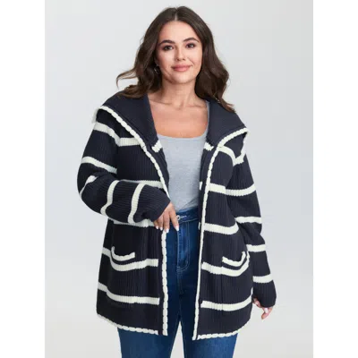 Bloomchic Women's Plus Size Striped Sailor Collar Pockets Knit Cardigan Indigo Long Sleeve Sailor Collar 22-24 In Purple