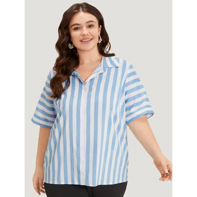 Bloomchic Women's Plus Size Striped Shirt Collar Button Through Blouse Multicolor Office Half Sleeve 10/m