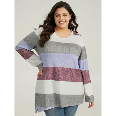 Bloomchic Women's Plus Size Striped Split Hem Asymmetrical T-shirt Multicolor Short Sleeve Everyday 14-16/1x