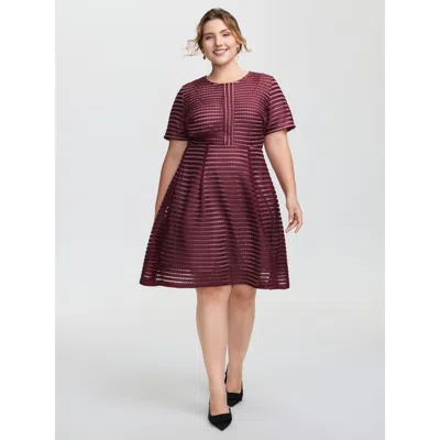 Bloomchic Women's Plus Size Striped Textured Zipper Lined Mini Dress Plum Stripes Mini Elegant Cable Knit 10/m In Purple