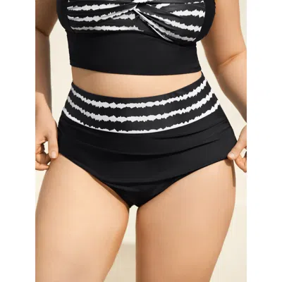 Bloomchic Women's Plus Size Striped Waist Pleated Swim Bottoms Black Stripes Short Gathered Fully Elasticated 