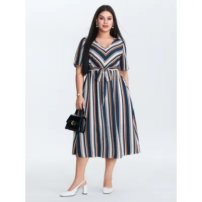 Bloomchic Women's Plus Size Striped Waist-tie Pockets Midi Dress Multicolor Stripes Midi Office 30/6x