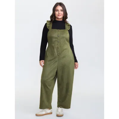 Bloomchic Women's Plus Size Suede Adjustable Ruffled Jumpsuit Armygreen Casual 26/4x
