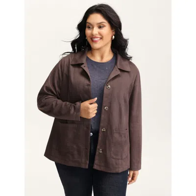 Bloomchic Women's Plus Size Suede Lined Button-down Jacket Darkbrown Button H-line 12/l In Brown