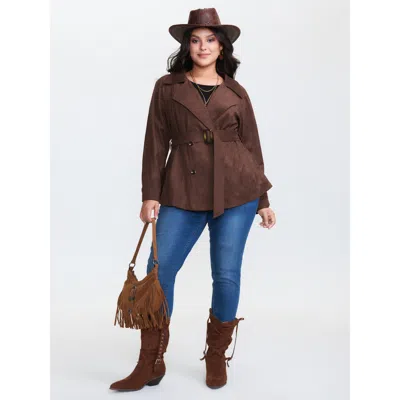 Bloomchic Women's Plus Size Suede Velvet Cinched-waist Lined Jacket Browncoffeecolor X-line 10/m