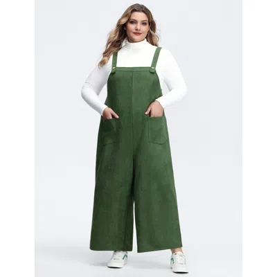Bloomchic Women's Plus Size Suede Velvet Patch Pocket Stretchy Jumpsuit Teal Casual 10/m In Blue