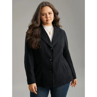 Bloomchic Women's Plus Size Suit Collar Plain Button Up Waistline Inside Coat Black Plain 12/l