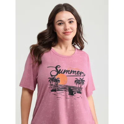 Bloomchic Women's Plus Size Summer-ready Print Snowflake Effect T-shirt Beanpastepowder Non Casual Short Sleev