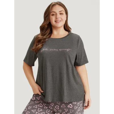 Bloomchic Women's Plus Size Sunday Morning Print Heather Pajama Top Gray Letter 10/m