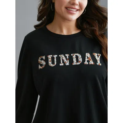 Bloomchic Women's Plus Size Sunday Patchwork Embroidered Sweatshirt Black Everyday 10/m