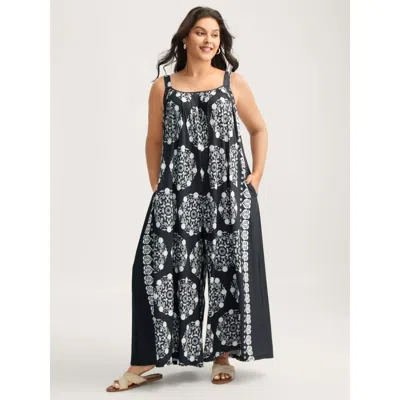 Bloomchic Women's Plus Size Sunkissed Stretchy Adjustable Strap Jumpsuit Black Vacation Baggy 22-24/3x