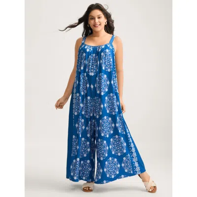 Bloomchic Women's Plus Size Sunkissed Stretchy Adjustable Strap Jumpsuit Darkblue Vacation Baggy 12/l In Blue
