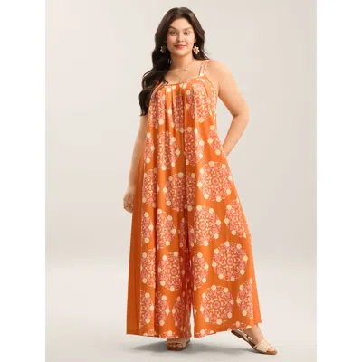 Bloomchic Women's Plus Size Sunkissed Stretchy Adjustable Strap Jumpsuit Orangered Vacation Baggy 10/m