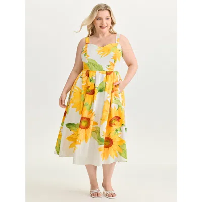 Bloomchic Women's Plus Size Sunkissed Sunflower Print Shirred Maxi Dress Lemonyellow Floral Maxi Elegant Cold 