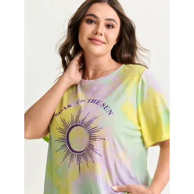 Bloomchic Women's Plus Size Sun-soaked Print Ombre Gradient T-shirt Lightpink Tie-dye Casual Short Sleeve Roun