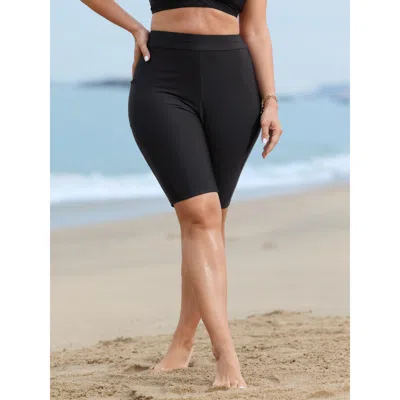 Bloomchic Women's Plus Size Super Stretchy Pocket Skinny-fit Swim Short Black Solid Knee Length Non Elastic Wa