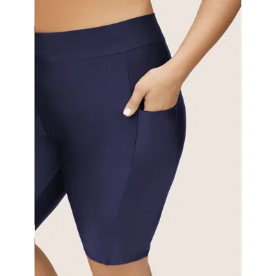 Bloomchic Women's Plus Size Super Stretchy Pocket Skinny-fit Swim Short Indigo Solid Knee Length Non Elastic W In Purple