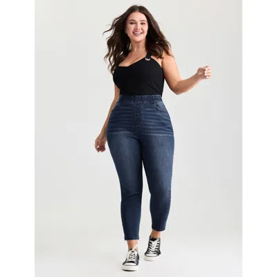 Bloomchic Women's Plus Size Super Stretchy Pull-on Cropped Skinny-fit Jeans Denimindigo Not Graphics Non Skinn
