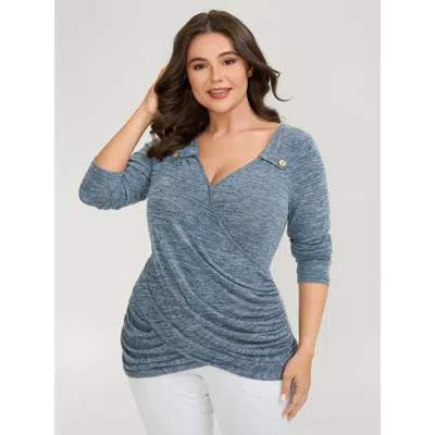 Bloomchic Women's Plus Size Super Stretchy Supersoft Wrap-around T-shirt Mediumblue Non Casual Long Sleeve 10/