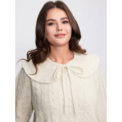 Bloomchic Women's Plus Size Supersoft 2-in-1 Cable Knit Shawl-tie Pullover Beige Long Sleeve 10/m In Sand