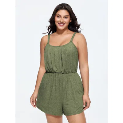 Bloomchic Women's Plus Size Supersoft Adjustable Relaxed-fit Lounge Romper Sage Not Graphics Short 18-20/2x In Green