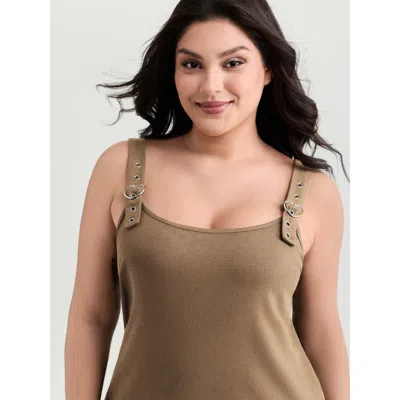 Bloomchic Women's Plus Size Supersoft Adjustable Shoulder Strap Plain Tank Top Browncoffeecolor Casual X-line 