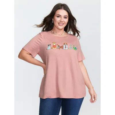 Bloomchic Women's Plus Size Supersoft Animal Print Half-sleeve T-shirt Mistyrose Solid Casual Short Sleeve Rou