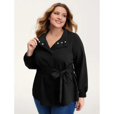 Bloomchic Women's Plus Size Supersoft Belted Button Adjustable Jacket Black Tie Knot X-line 10/m