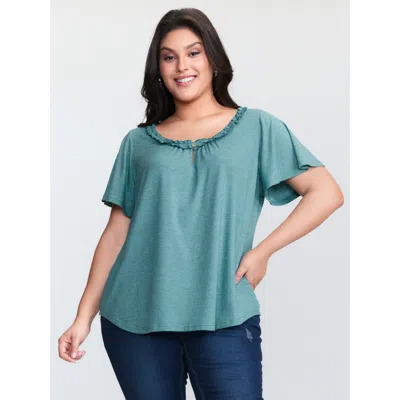 Bloomchic Women's Plus Size Supersoft Bust-friendly Adjustable Fit T-shirt Turquoise Non Casual Short Sleeve 1 In Blue
